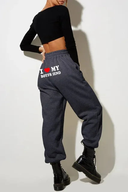 'I LOVE MY BOYFRIEND" Printed Sweatpants