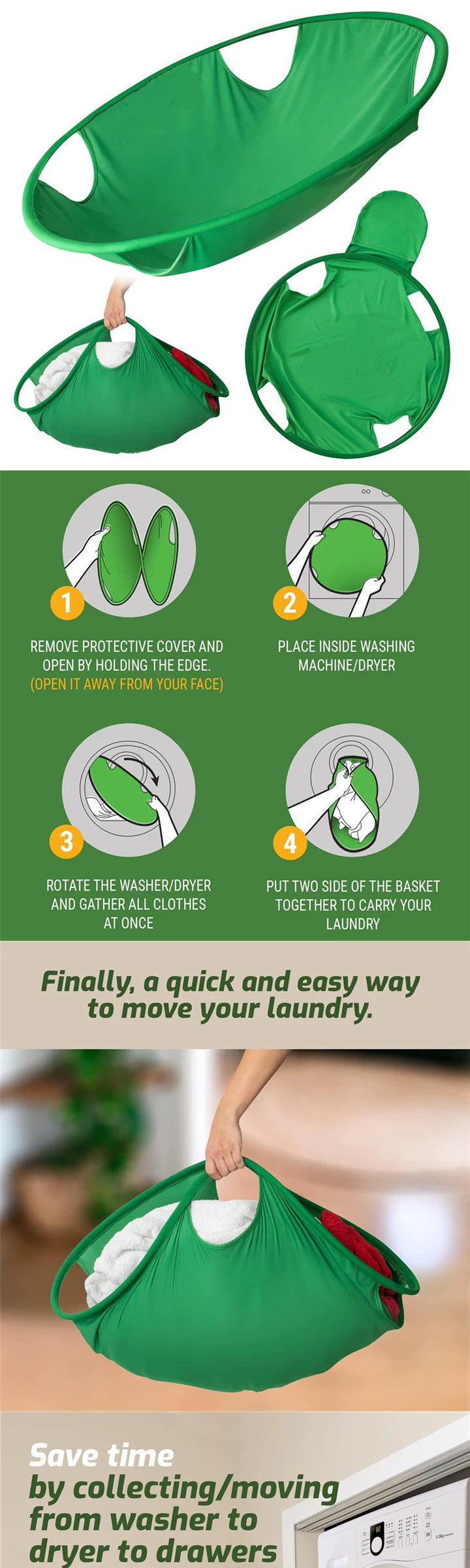 LaundryCatch – Foldable No-Drop Laundry Catcher for Front-Loading Machines (Portable, Space-Saving, Easy-Lift)