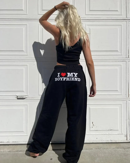 'I LOVE MY BOYFRIEND" Printed Sweatpants